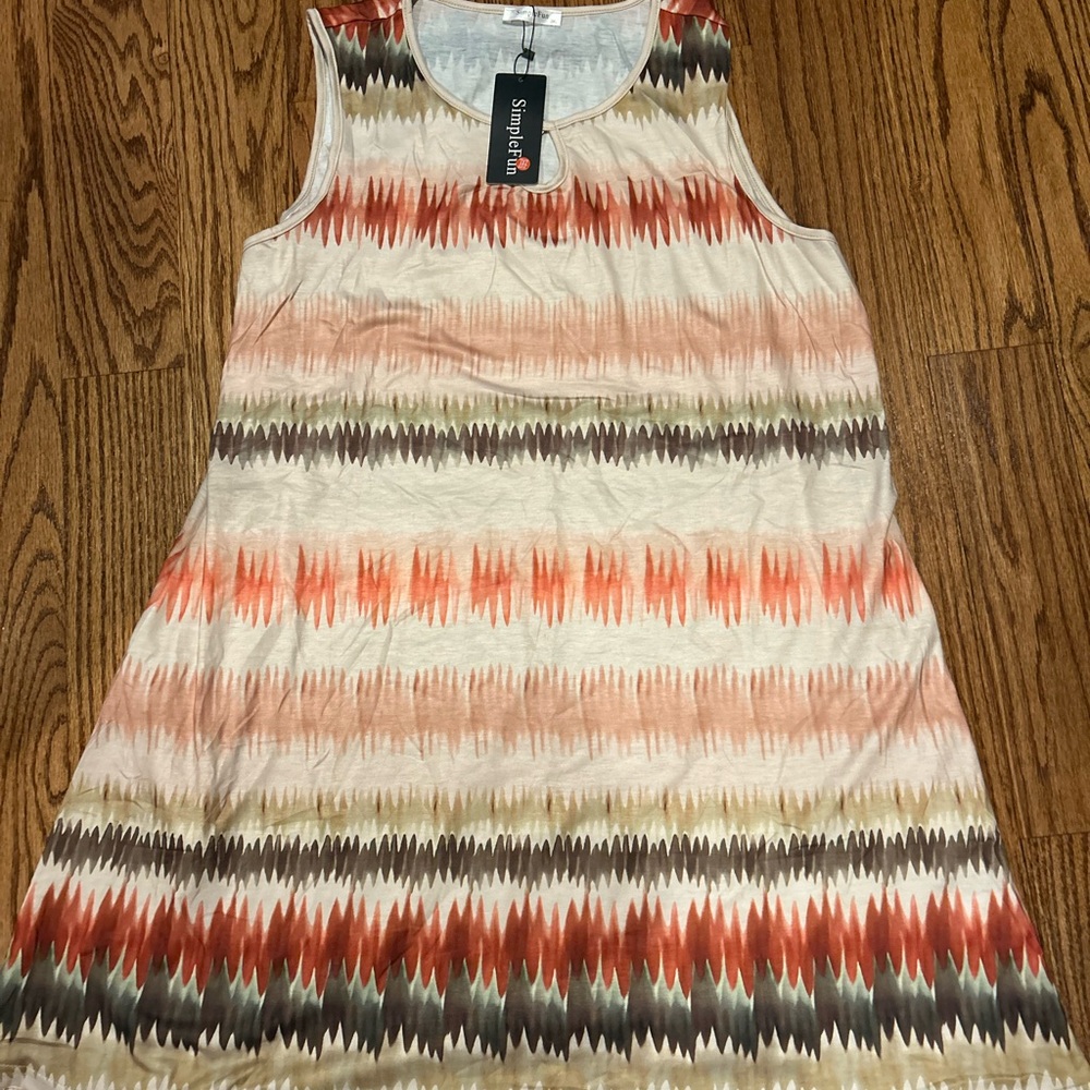 Simple White and Orange Sleeveless Sundress 2XL